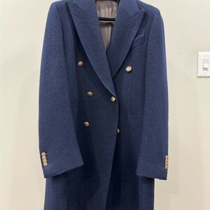 Suit Supply Overcoat- Elegant Navy Double-Breasted Coat